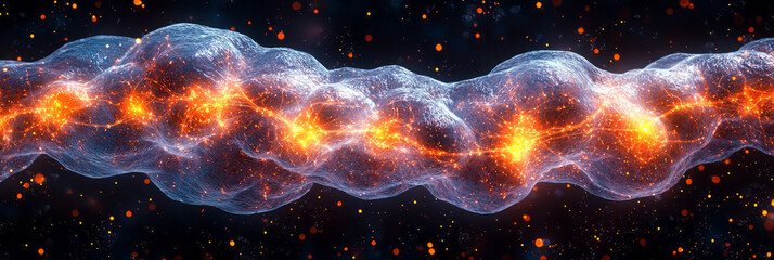 Poster - A beautiful, glowing neuron firing electrical signals through its axon,