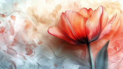 Wall Mural -   A zoom-in of a vibrant red bloom on a white and blush backdrop with a softly blurred surrounding scene