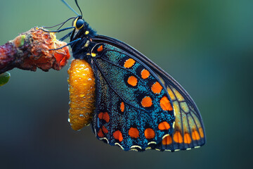 Aufkleber - A close-up of a butterfly emerging from its chrysalis,