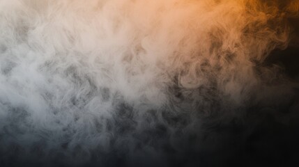 Poster - Gracefully blending orange and white smoke creates a mesmerizing abstract texture against a mysterious black background, evoking intrigue and creativity