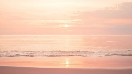Poster - Gentle waves are lapping at the shore on this peaceful beach, creating a serene and tranquil atmosphere as the sun rises over the horizon