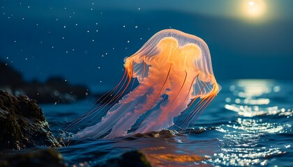 Wall Mural - Luminous Jellyfish Dance Under the Moonlit Waves