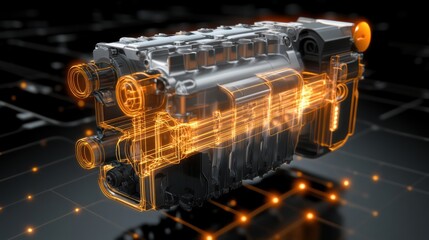 Poster - Futuristic Engine Design with Digital Overlay Effect