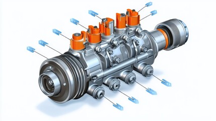Poster - Detailed illustration of a modern fuel injector assembly