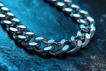 Wall Mural - Close-up of a Shiny Silver Chain on a Dark Surface