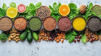 Wall Mural -   A cluster of bowls containing diverse vegetable and fruit assortments arranged on a tabletop