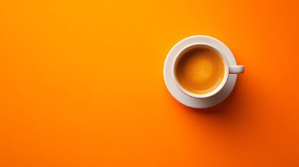 Wall Mural - White cup with coffee on orange background.