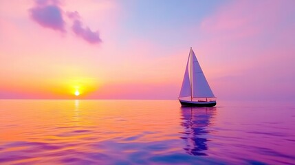 Wall Mural - Serene Sunset with Sailboat on Calm Waters