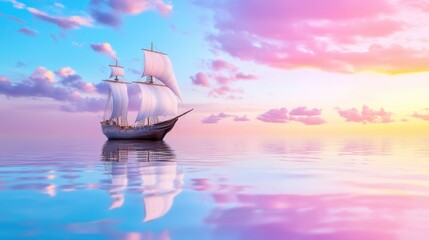 Sticker - Serene Sunset with Sailboat on Calm Waters