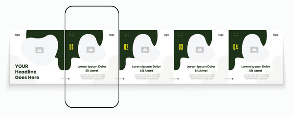 Carousel banner design with editable cellphone mockup. Cellphone carousel template post.  Marketing carousel banner template pack. Creative social media post design bundle