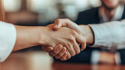 professional handshake symbolizes agreement and collaboration between two individuals in business setting. This moment captures essence of partnership and trust