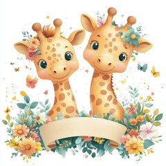 Canvas Print - Cute Giraffe Friends.