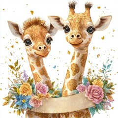 Wall Mural - Cute Giraffe Couple.