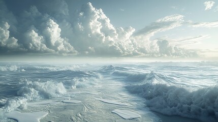 Wall Mural - Ocean Waves and Stormy Sky Landscape Photography