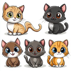 Sticker - Cute Cartoon Cats Set.