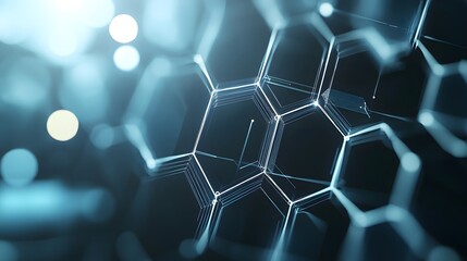 Poster - Abstract Blue and White Hexagon Pattern with Bokeh Lights