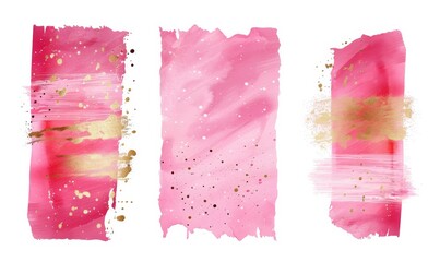 Wall Mural - Pink and golden painted grunge stains and lines set, abstract rectangular banners