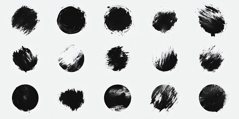 Canvas Print - Collection of black paint brushstrokes on white background.