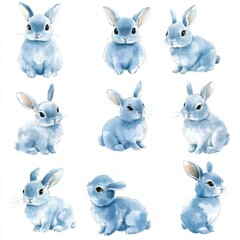 Wall Mural - Cute Blue Bunnies.