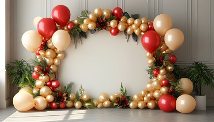 Wall Mural - Vibrant celebration backdrop featuring balloon decorations and ample copy space for personalized messages