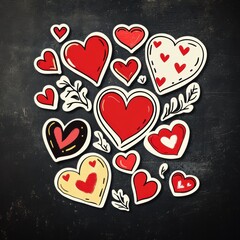 Wall Mural - Hearts on Black Background.