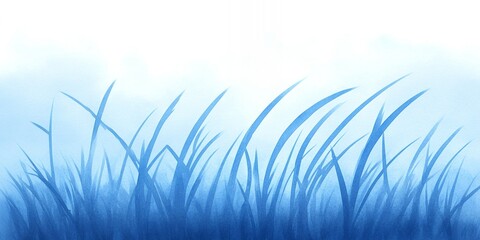 Sticker - Watercolor painting of blue grass on a white background