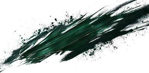 Wall Mural - an isolated transparent png of a dark green ink brush stroke and dark green brush splashes.