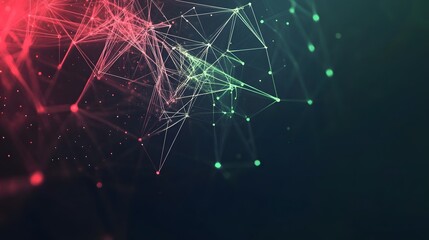 Poster - Abstract Red and Green Geometric Network with Glowing Nodes