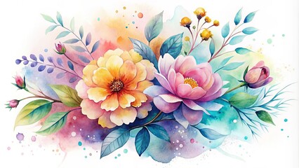 Wall Mural - This enchanting illustration showcases vibrant flowers in pastel tones, with gentle petals and delicate details,