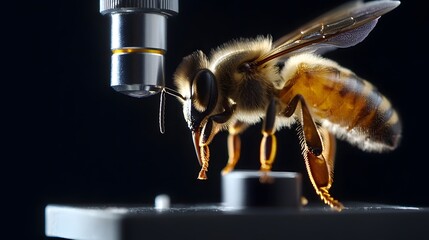 Poster - A Close-up of a Honey Bee Under a Microscope Lens