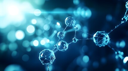 Poster - Abstract Blue Molecular Structure with Bokeh Background