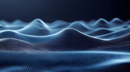 Poster - Abstract Digital Landscape of Blue Waves and Dots