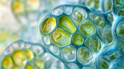 Poster - A Detailed Close-up of a Blue and Green Organic Cellular Structure