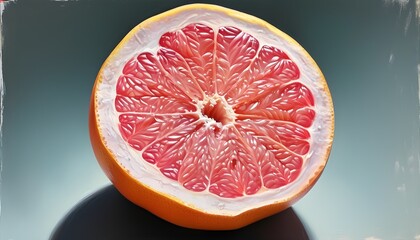 Vibrant pink center of a halved grapefruit showcasing juicy segments and refreshing citrus texture