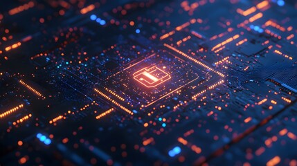 Poster - Illuminated Circuit Board with Glowing Symbol