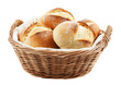 © PNGuin Studio - Freshly baked bread rolls in a wicker basket, isolated on transparent cutout background