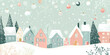 © VERTEX SPACE - A charming winter scene featuring colorful houses adorned with snow, surrounded by evergreen trees and festive decorations. soft pastel colors create cozy, joyful atmosphere