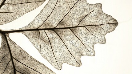 Canvas Print -   A white background showcases the intricate details of a leaf's skeleton, captured in black and white