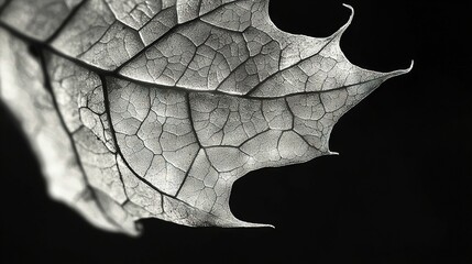 Poster -   Black & white photo of a leaf, cut open to reveal its internal structure