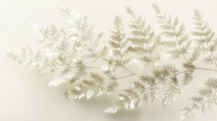 Canvas Print -   A clearer image of a cluster of green leaves against a white backdrop, with some fuzzy details of the foliage on the right