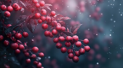 Poster - Red Berries on a Branch in Winter