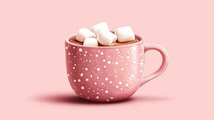 Wall Mural -   Cup filled with marshmallows on a pink background with polka dots