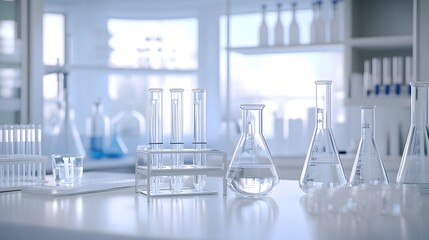 Poster - Glass Laboratory Equipment and Beaker with Liquid in a Laboratory Setting