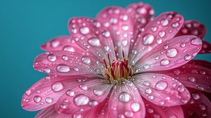 Sticker - Delicate pink petals adorned with glistening raindrops, a close-up capturing the beauty of nature's artistry.