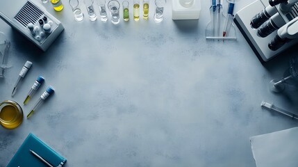 Poster - Top View of Laboratory Equipment on a Grey Surface