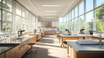 Poster - Modern Laboratory with Sunlight Streaming Through Windows