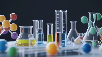 Poster - Colorful Liquids in Glassware with Molecular Models
