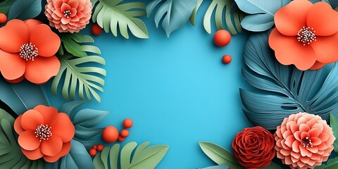 Sticker - Tropical Floral Frame with a Pop of Color and Space for Text