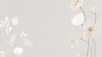 Wall Mural -  A monochromatic painting featuring white blossoms against a gray backdrop, with space below for a title or name