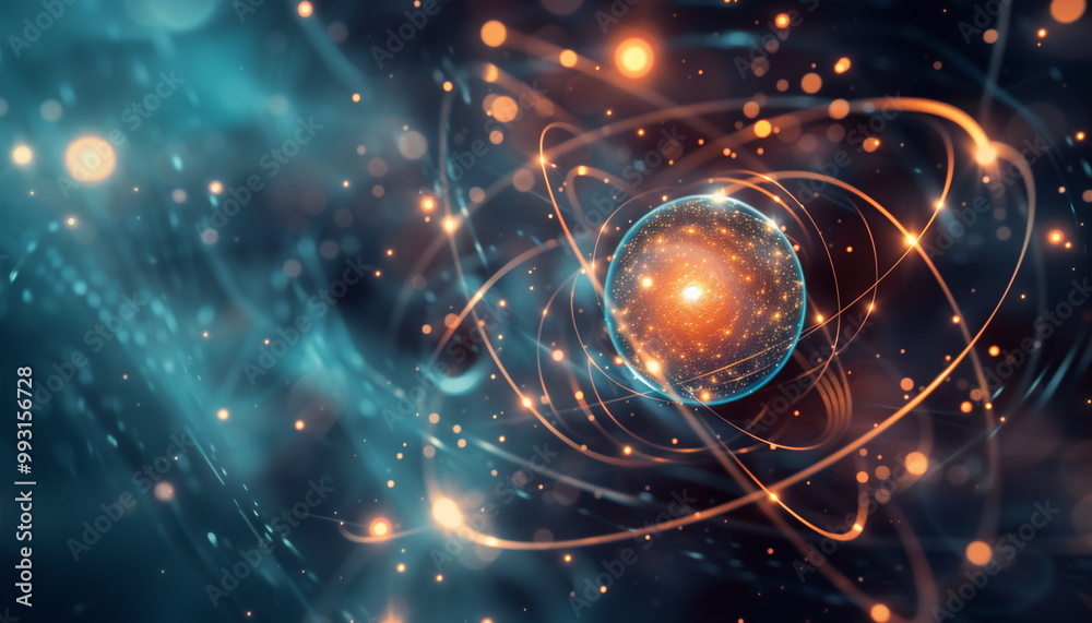 Visualization of atomic structure with electrons orbiting a nucleus ...